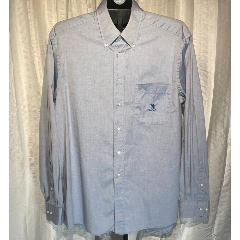 BOSS Hugo Boss Mens Shirt 42 XL Blue 100% Cotton Button Down Logo PROD 0030